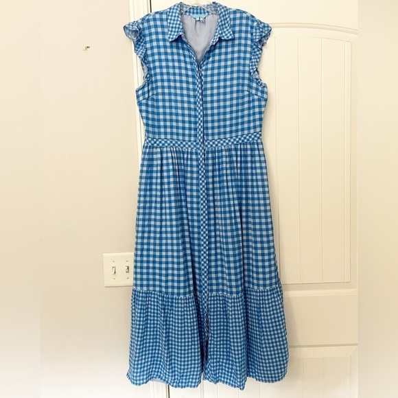 Draper James Flutter Sleeve Gingham Silk Patio Shirtdress - Picture 4 of 10